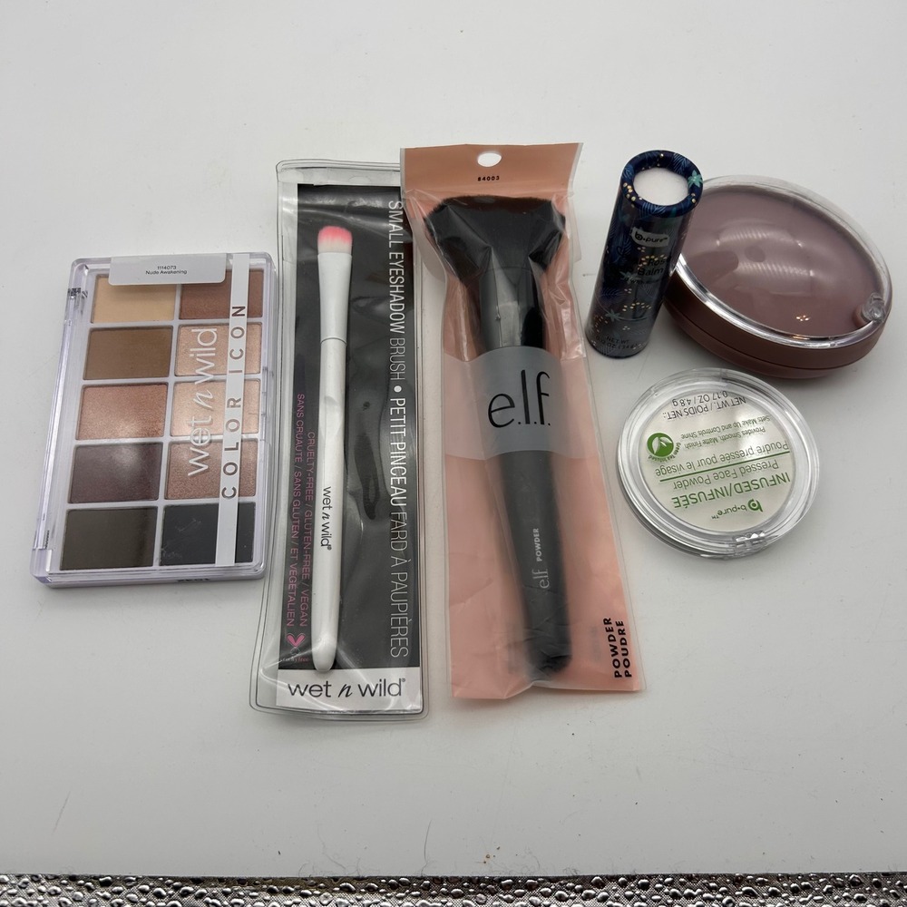 Wet n Wild e.l.f. B-Pure 6pc Makeup Beauty Bundle Nude Palette Brushes Powder